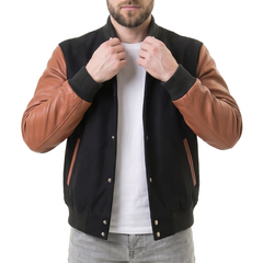 Black & Brown Hybrid Varsity Jacket