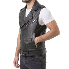 Sullivan Black Biker Leather Vest