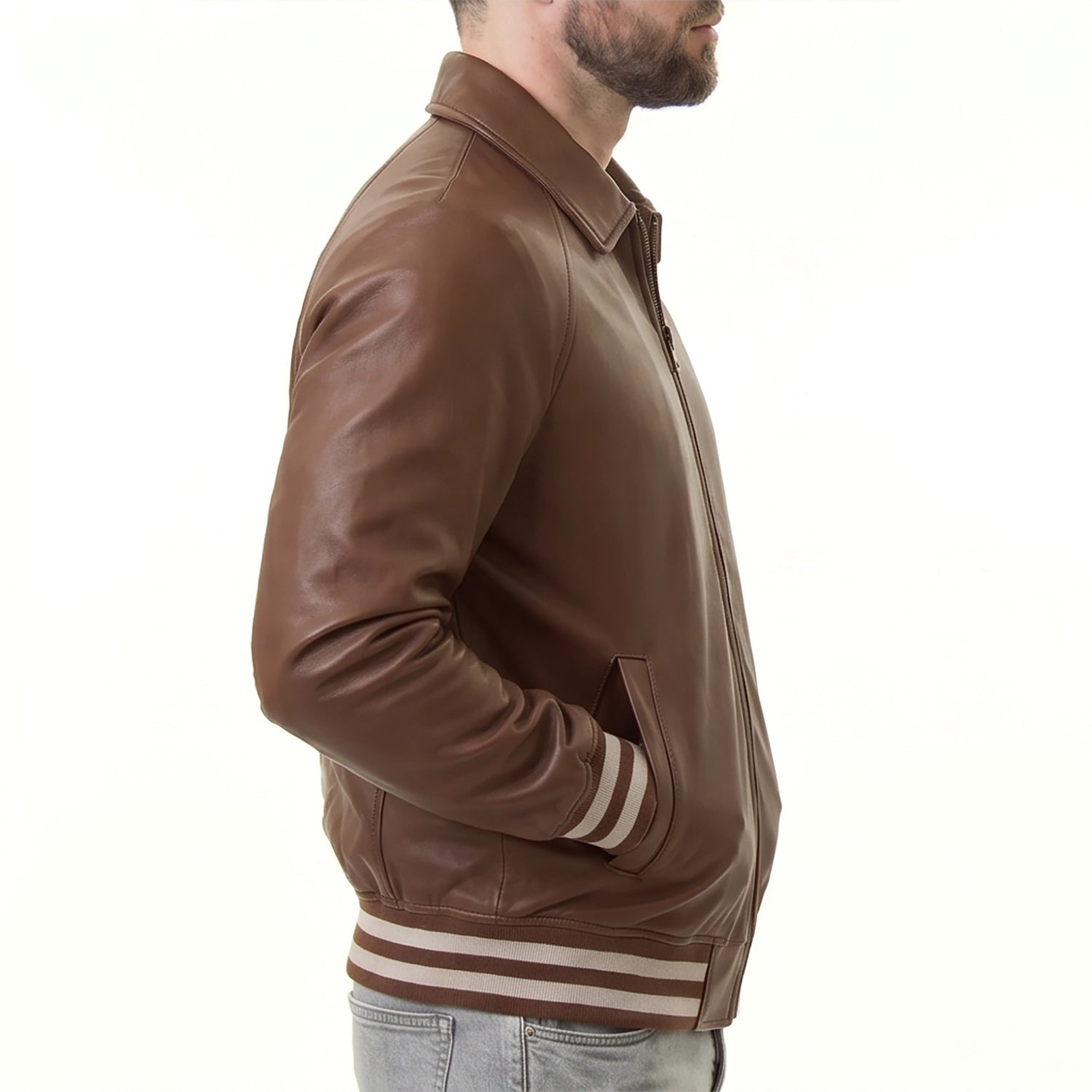 Men's Brown Leather Varsity Jacket