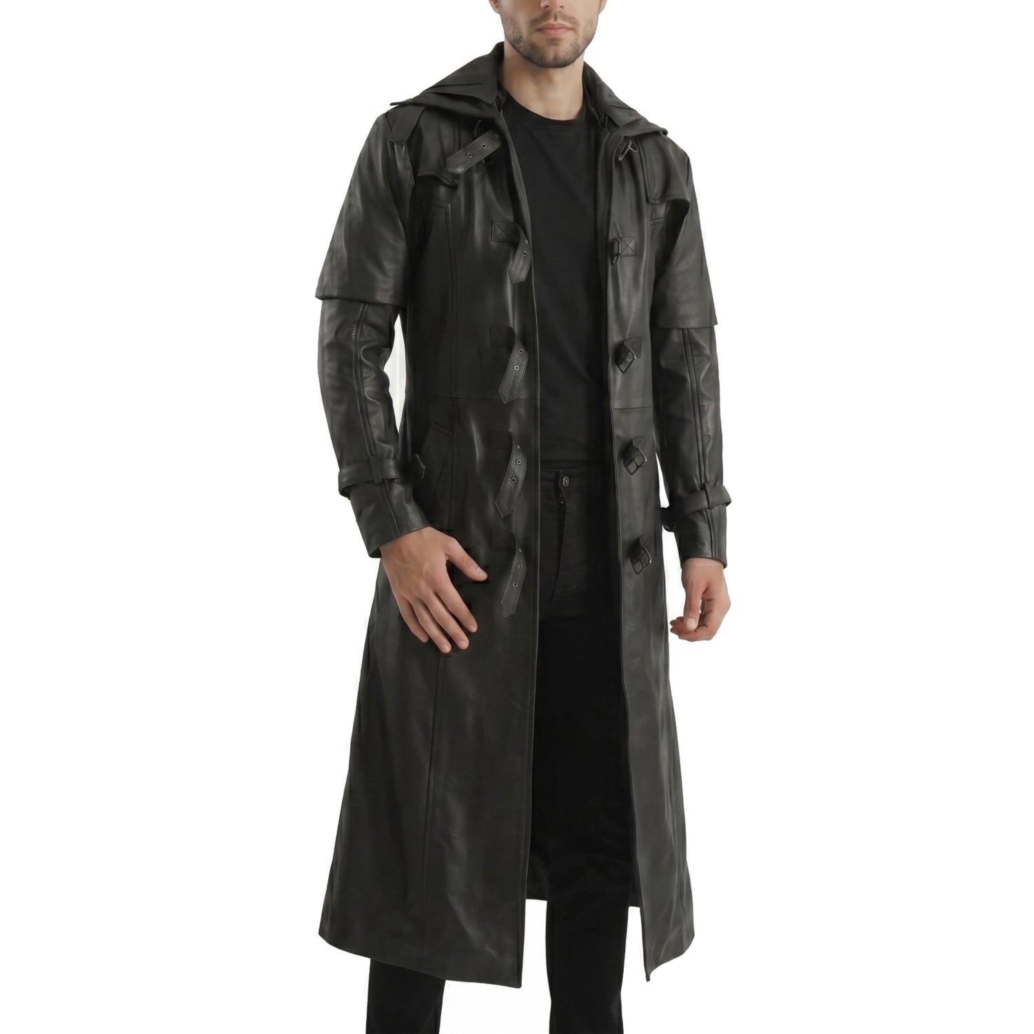 Hooded Leather Trench Coat