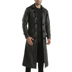 Hooded Leather Trench Coat