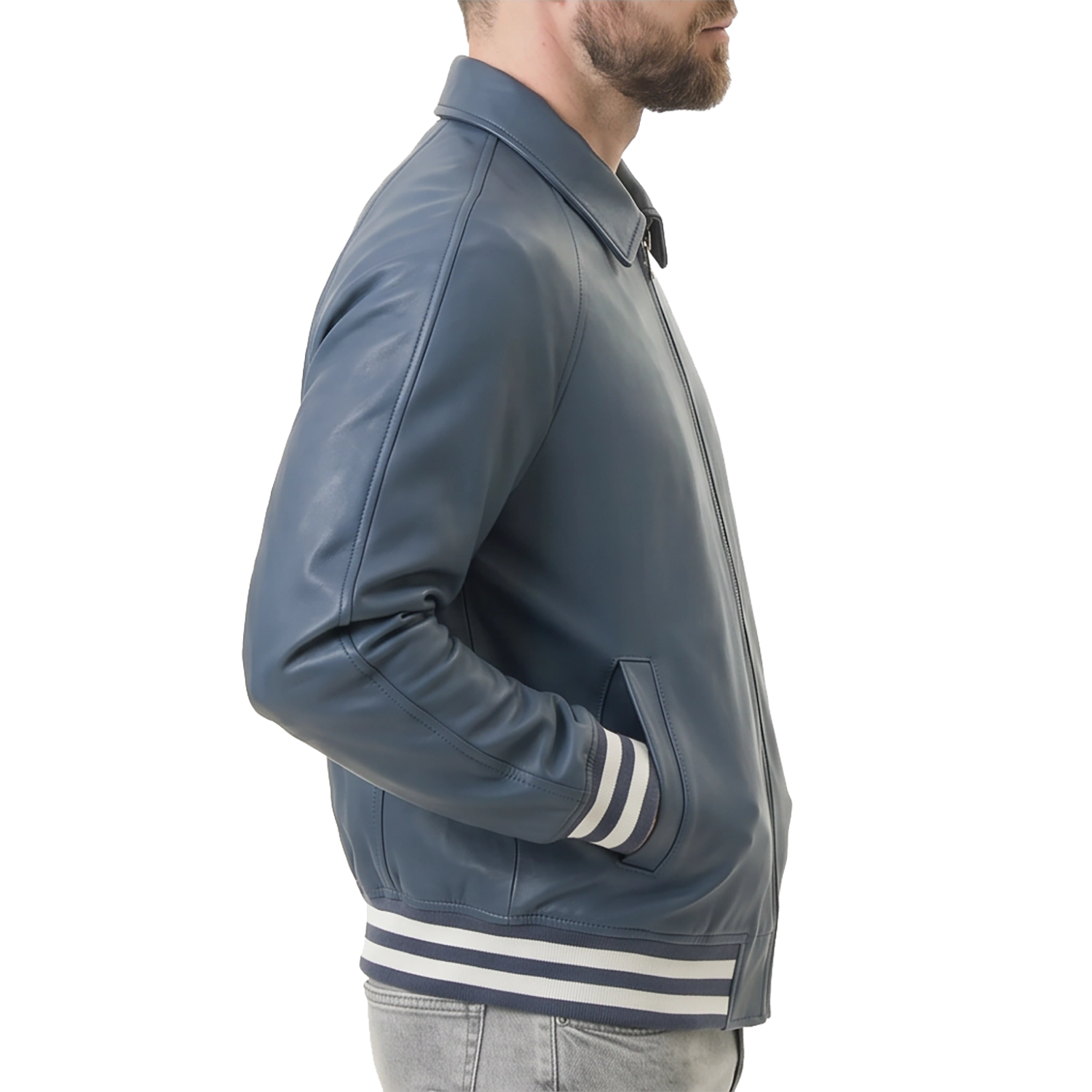Men's Blue Leather Varsity Jacket