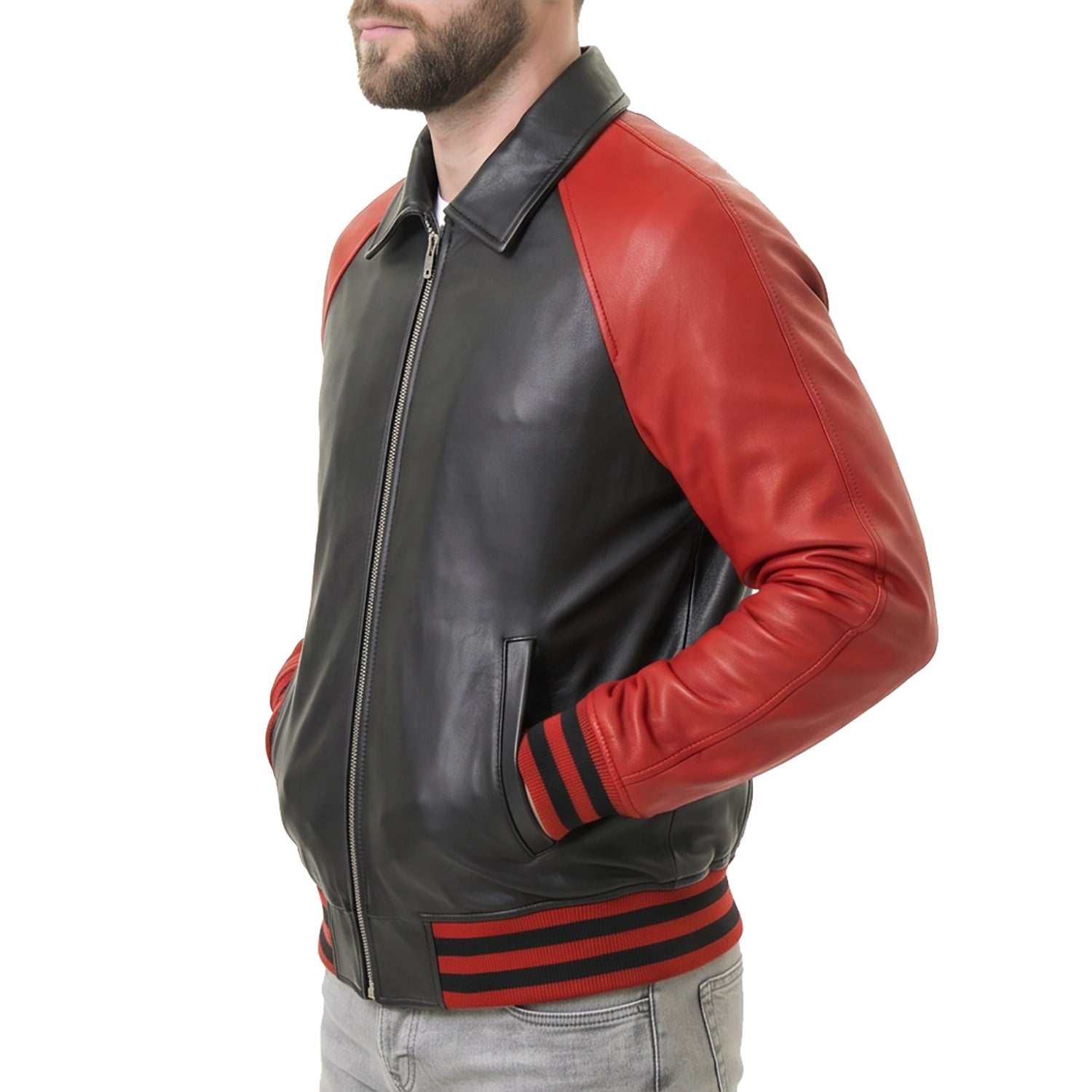 Men's Black & Red Leather Varsity Jacket