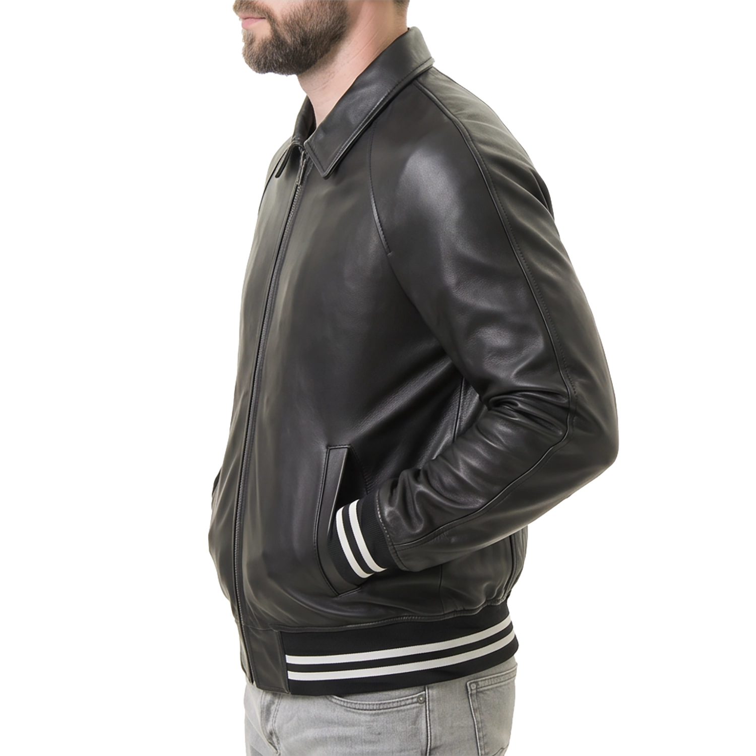 Men's Black Leather Varsity Jacket