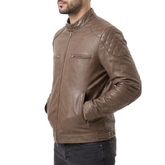 Men's Mocha Leather Biker Jacket