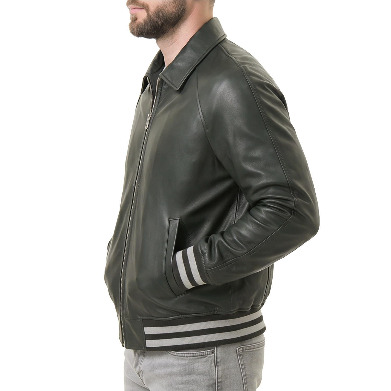 Men's Green Leather Varsity Jacket