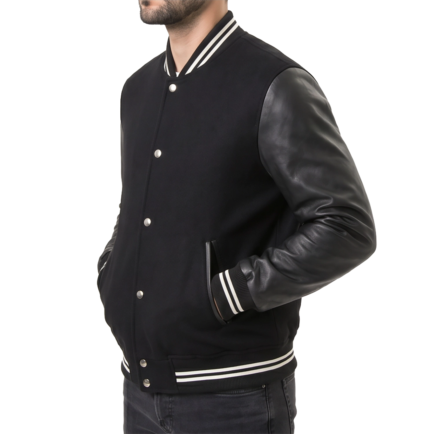Black - white stripped Hybrid Varsity Jacket