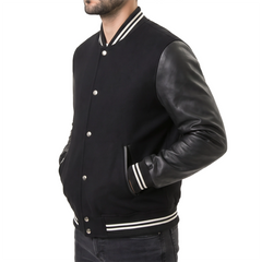 Black - white stripped Hybrid Varsity Jacket