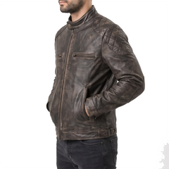Distressed Brown Leather Biker Jacket
