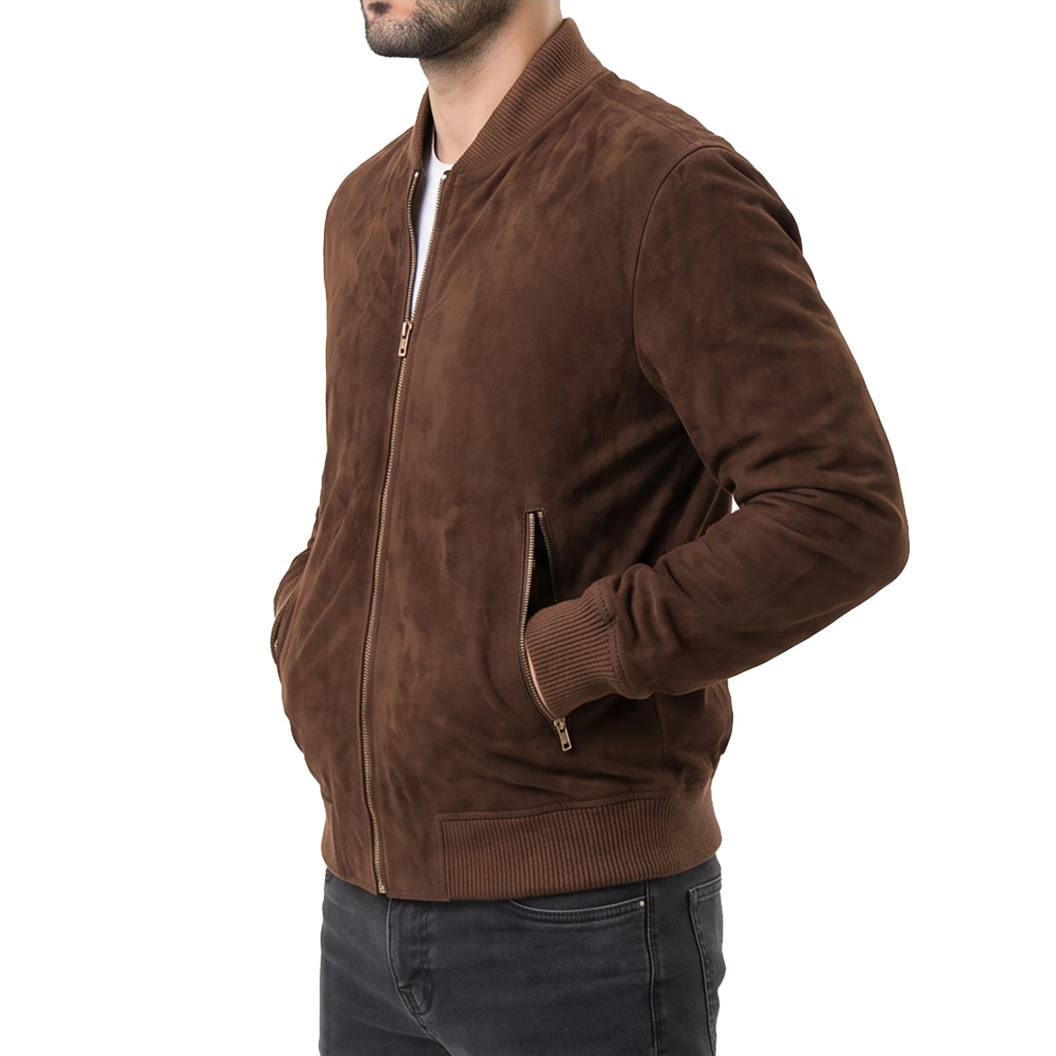 Mocha Suede Bomber Jacket