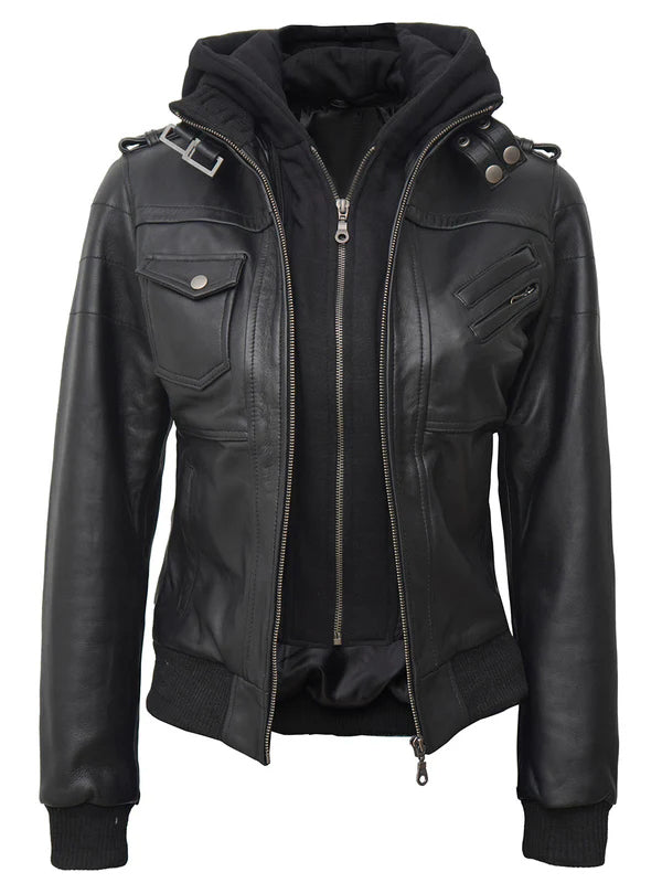 Edinburgh Women Black Bomber Leather Jacket