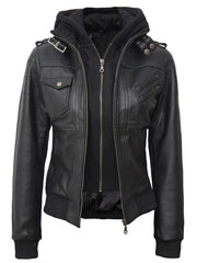 Edinburgh Women Black Bomber Leather Jacket
