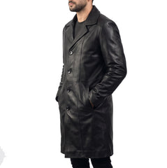 Men's Long Black Leather Coat
