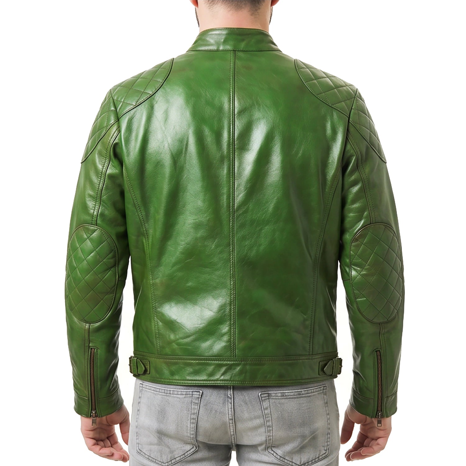 Men's Green Leather Biker Jacket