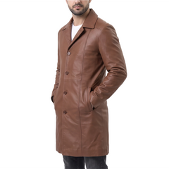 Long Light Brown Leather Coat
