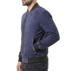 Blue Suede Bomber Jacket