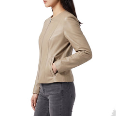 Women's Beige Leather Jacket
