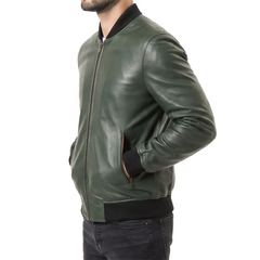 Green Suede Bomber Jacket
