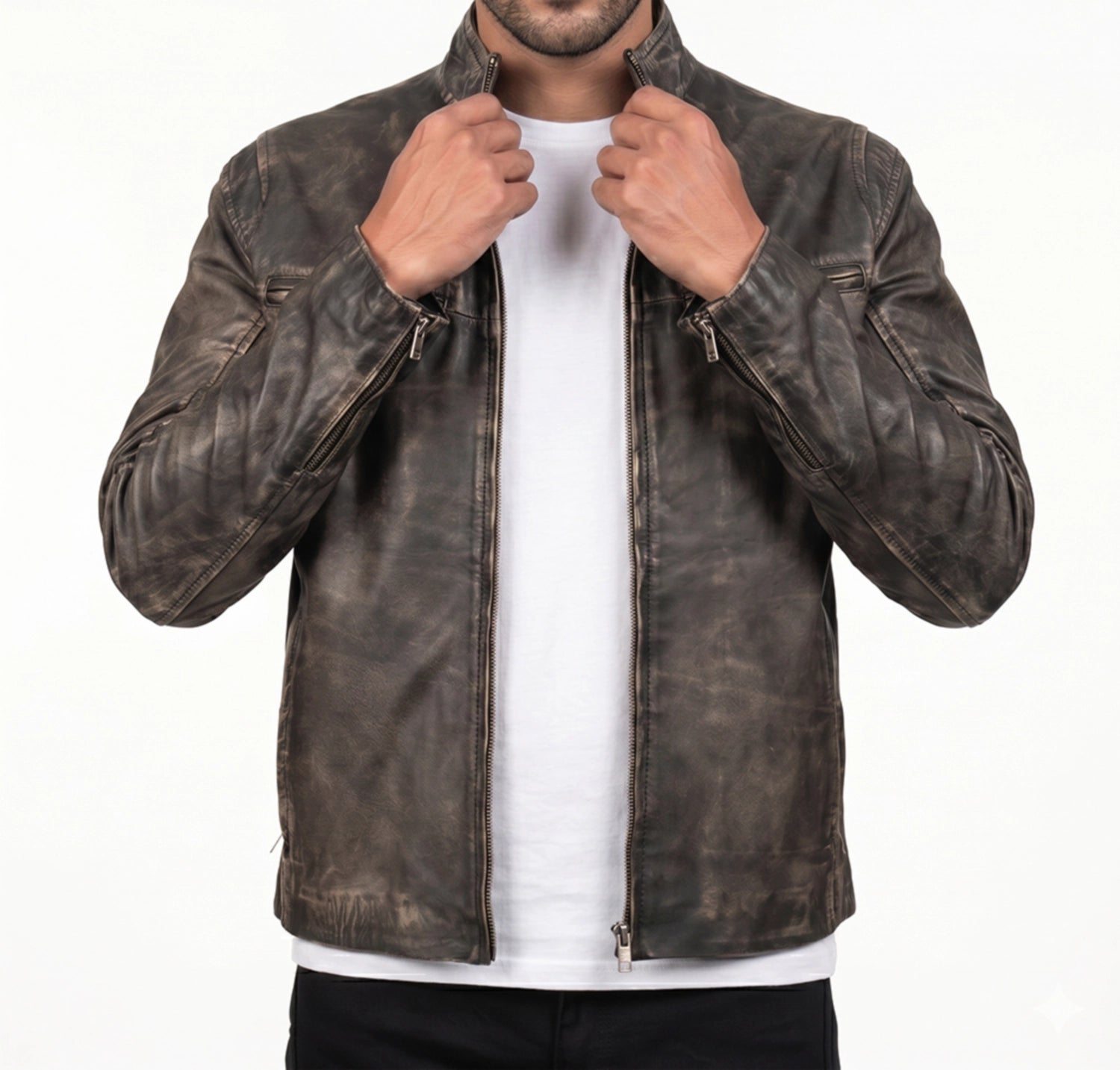 Distressed Brown Leather Jacket