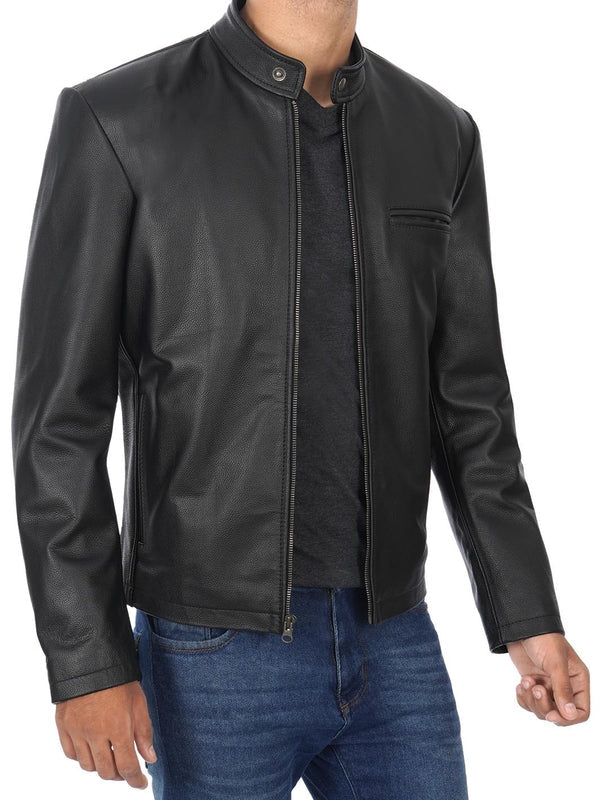 Men's Black Cowhide Leather Motorcycle Jacket