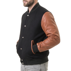 Black & Brown Hybrid Varsity Jacket
