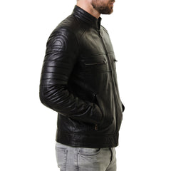 Black Cafe Racer Leather Jacket