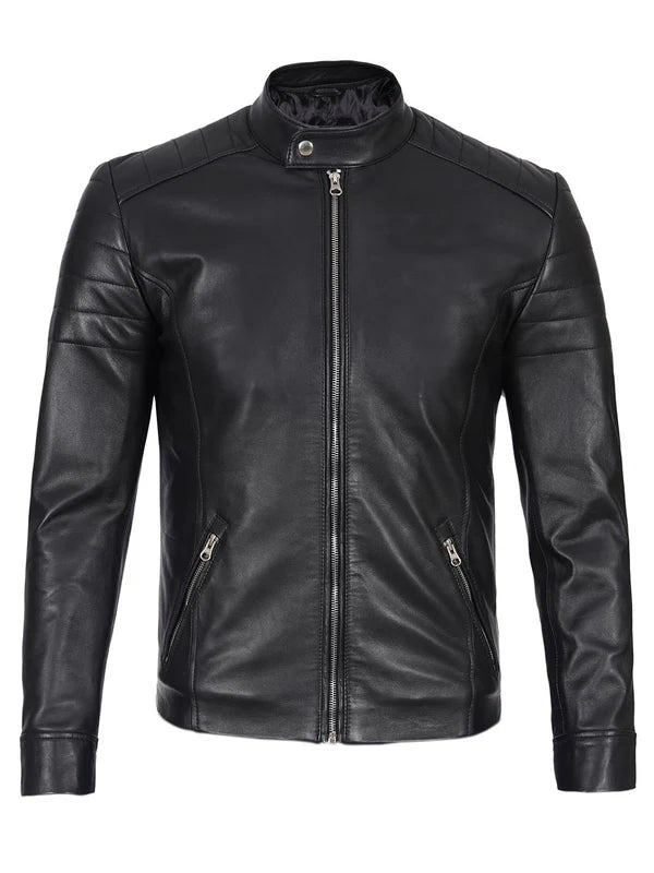Men's Black Cafe Racer Real Leather Jacket