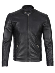 Men's Black Cafe Racer Real Leather Jacket