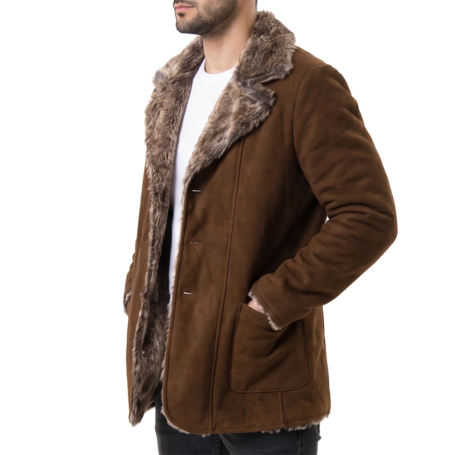 Brown Leather Coat with Fur