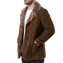 Brown Leather Coat with Fur