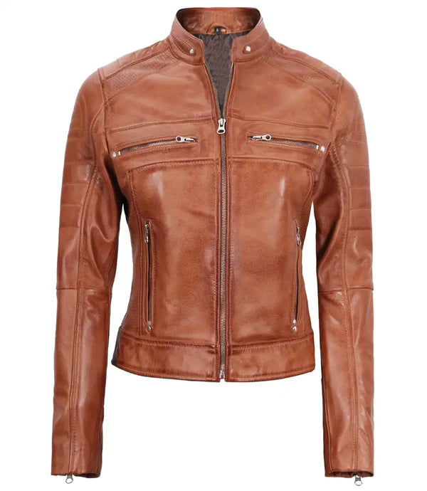 Austin Tan Motorcycle Leather Jacket for Women