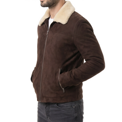 Brown Bomber Suede Leather Jacket