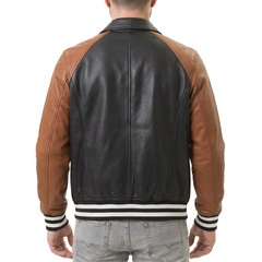 Men's Black & Brown Leather Varsity Jacket