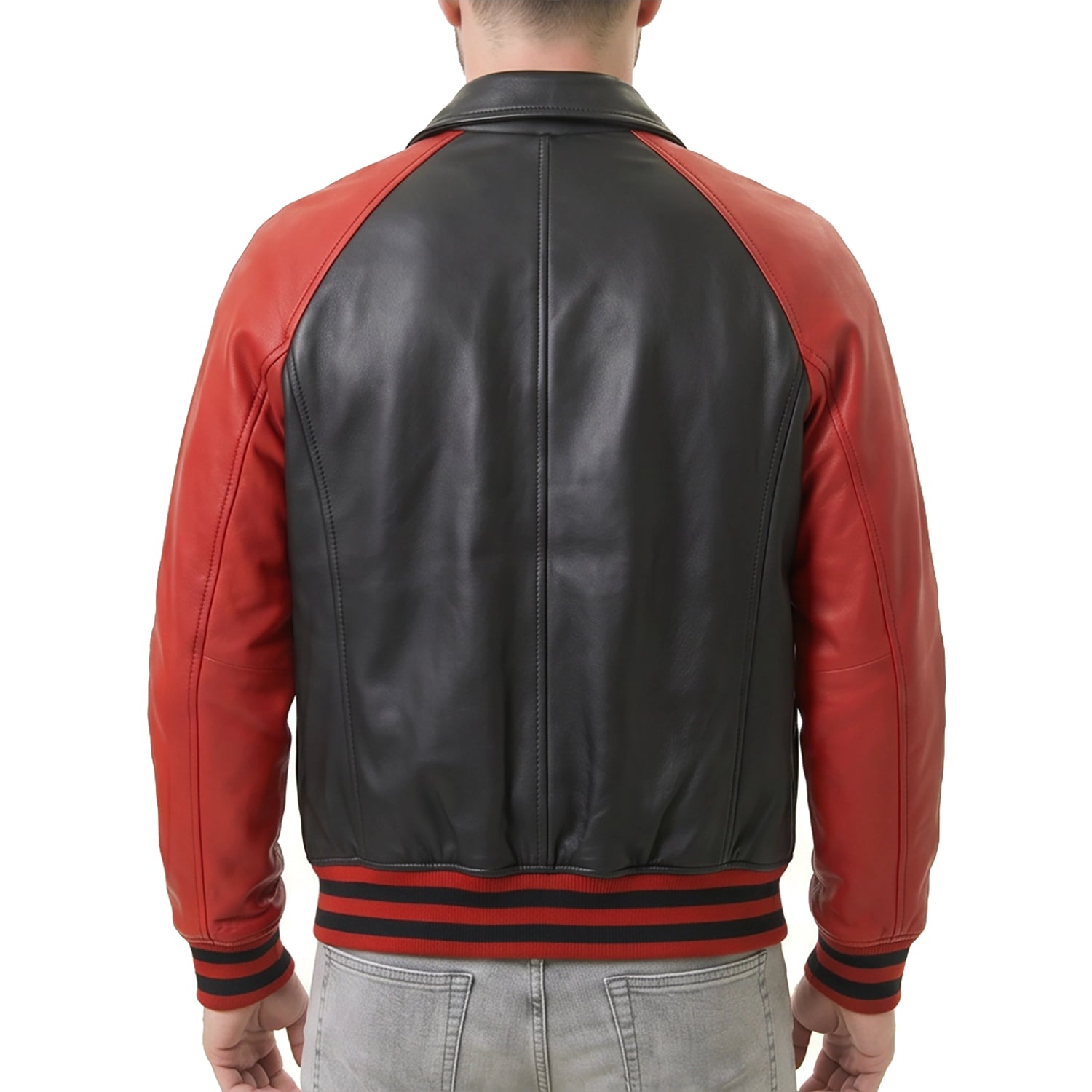 Men's Black & Red Leather Varsity Jacket