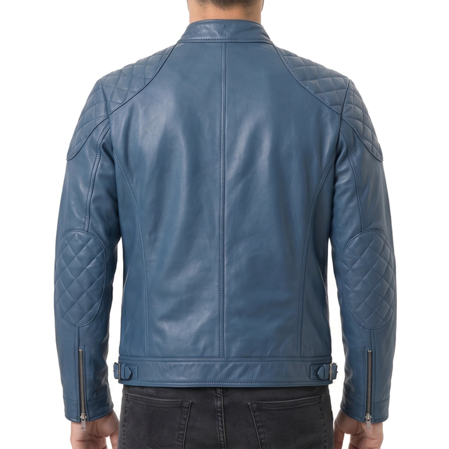 Men's Blue Leather Biker Jacket