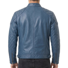 Men's Blue Leather Biker Jacket