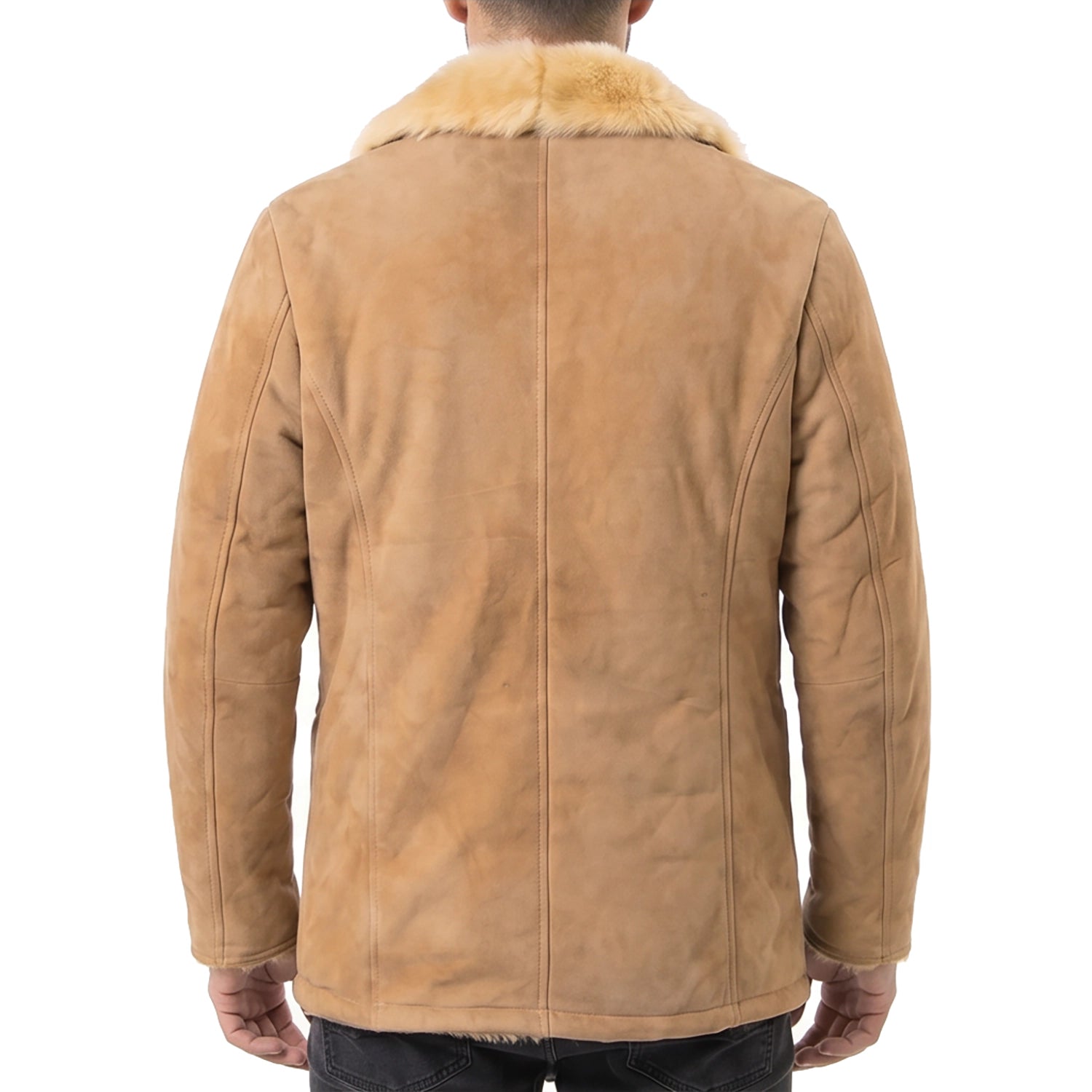 Men's Beige Leather Coat with Fur