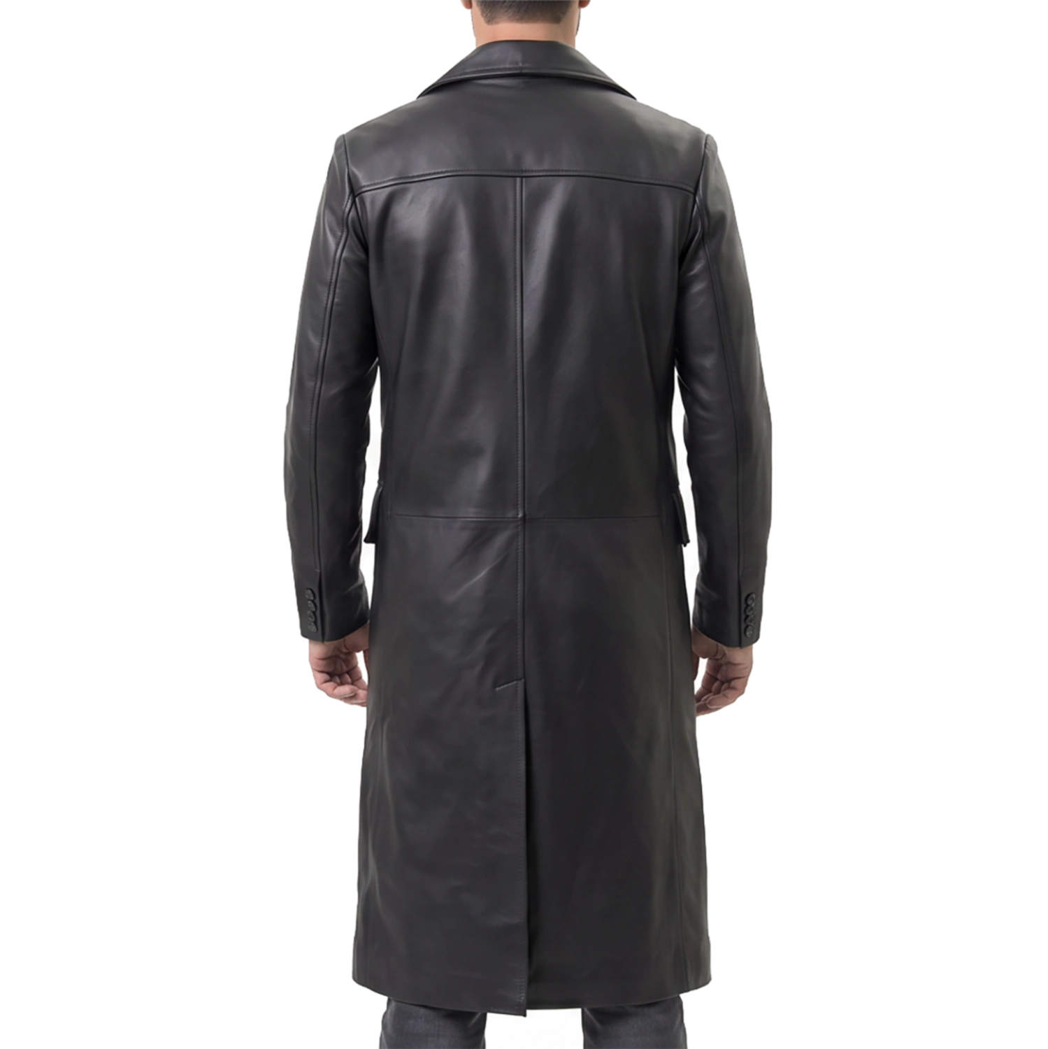 Shop Zenith Men's Black Leather Double-Breasted Coat Online