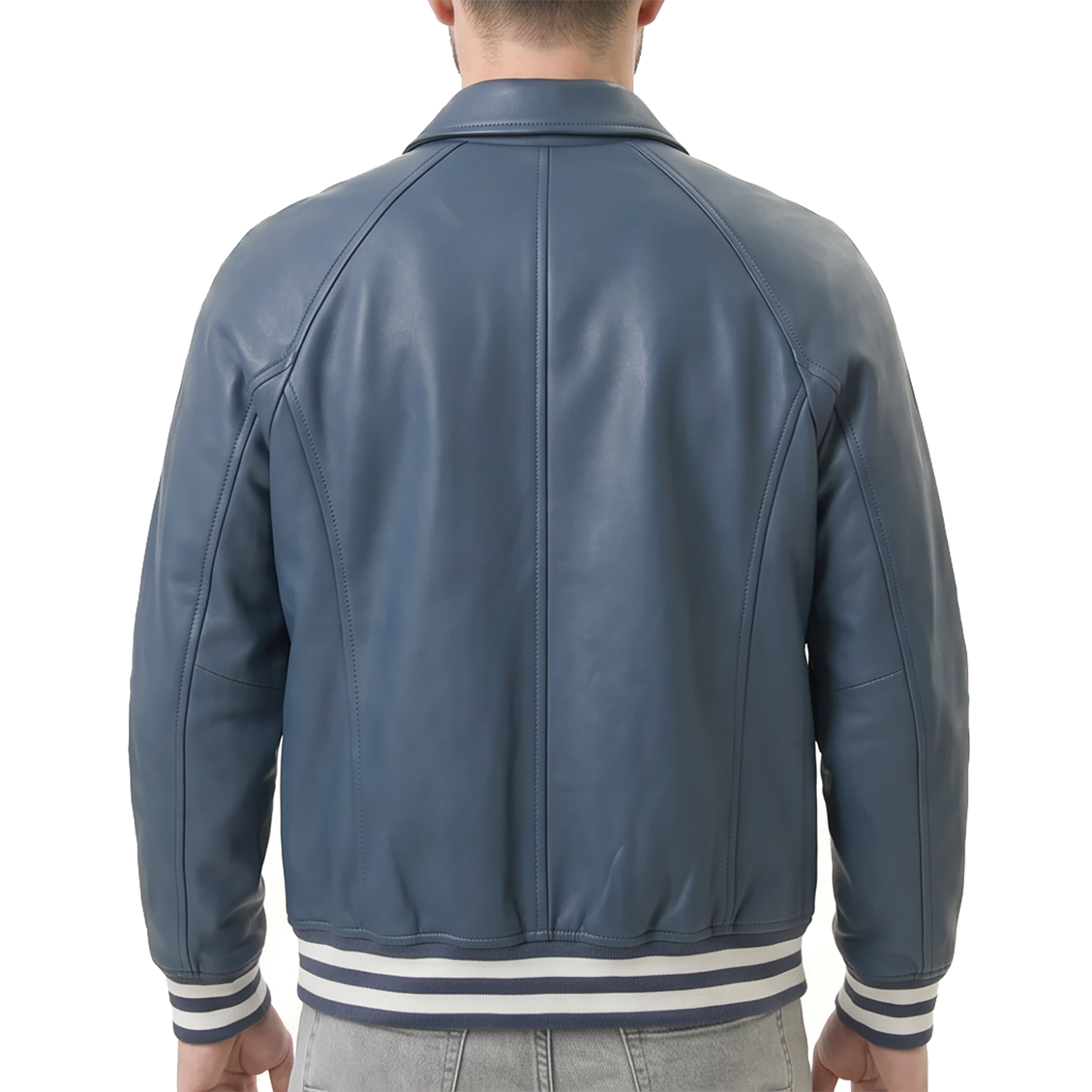 Men's Blue Leather Varsity Jacket