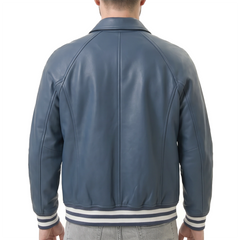 Men's Blue Leather Varsity Jacket