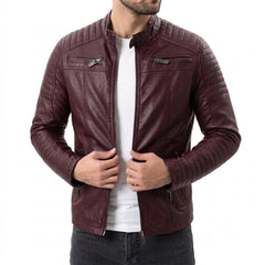 Drake Maroon Leather Motorcycle Jacket