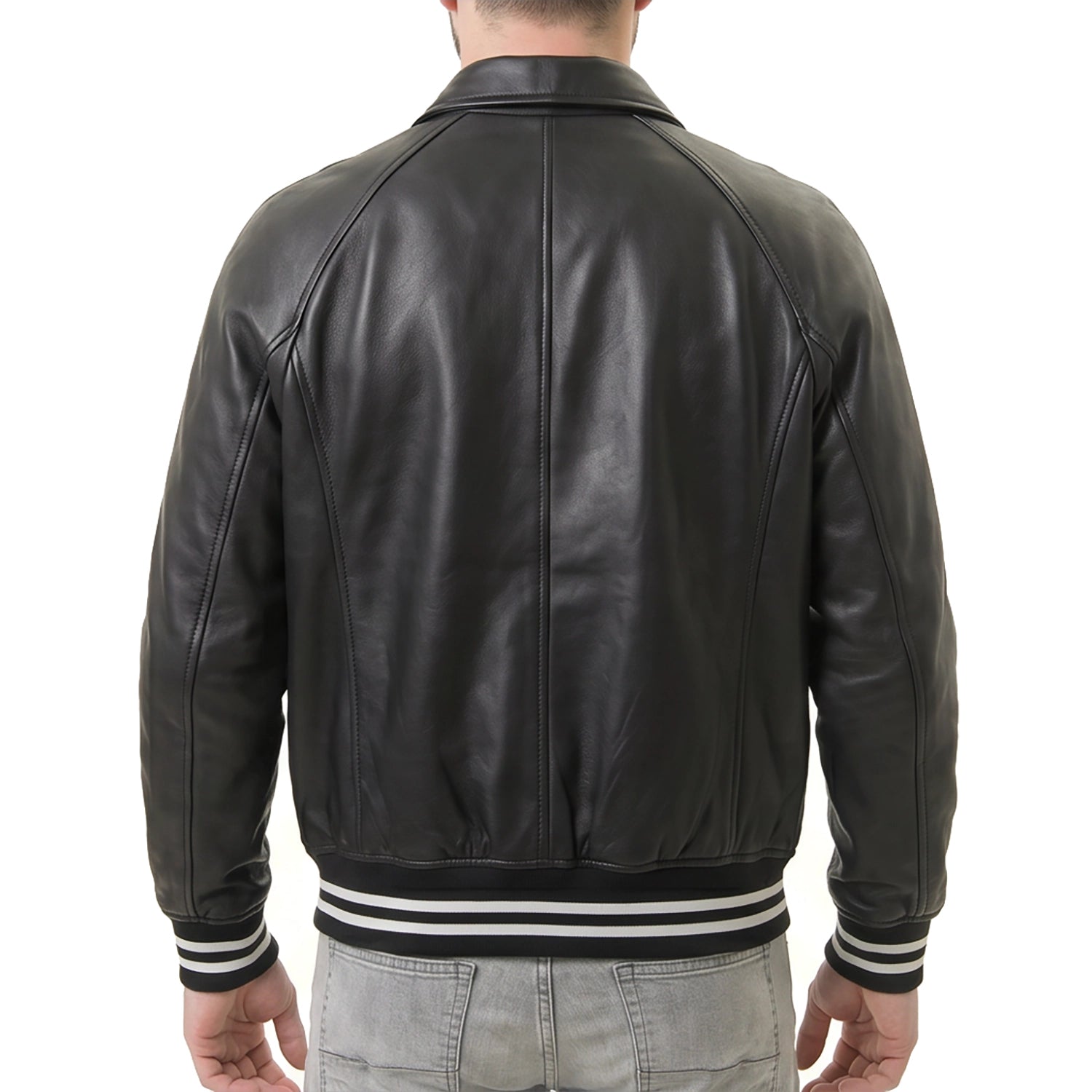 Men's Black Leather Varsity Jacket