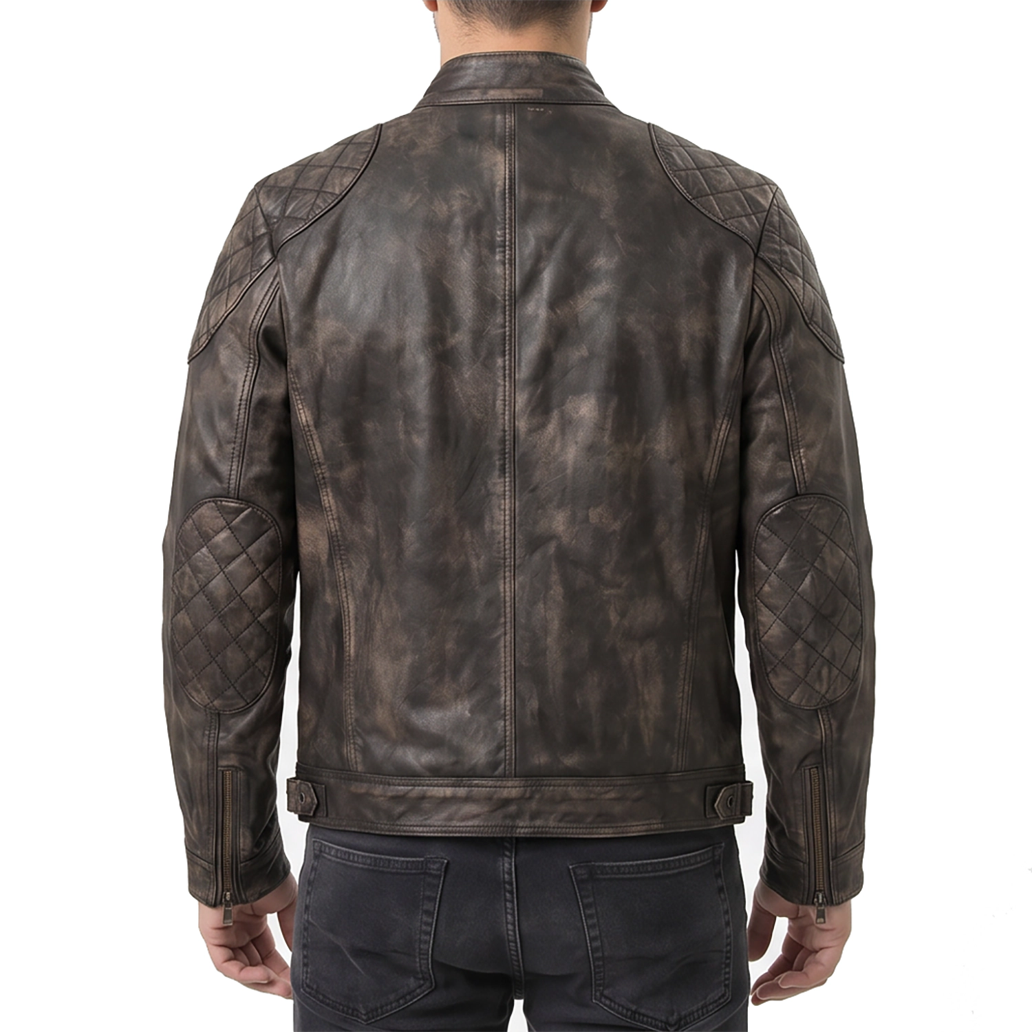 Distressed Brown Leather Biker Jacket
