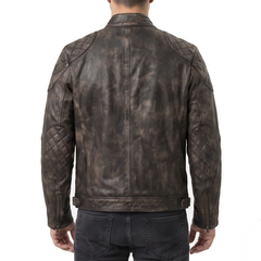 Distressed Brown Leather Biker Jacket