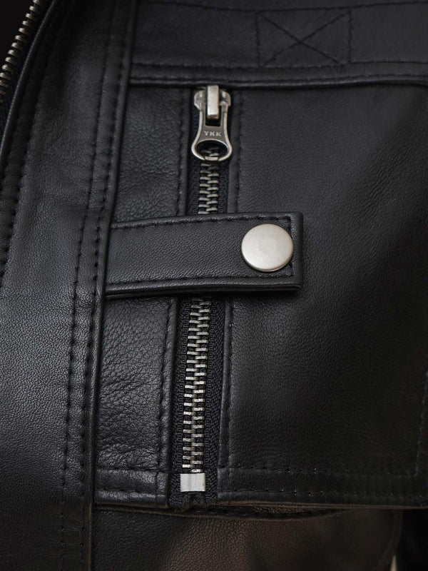 Women Slim Fit Black Cafe Racer Biker Jacket