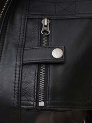 Women Slim Fit Black Cafe Racer Biker Jacket
