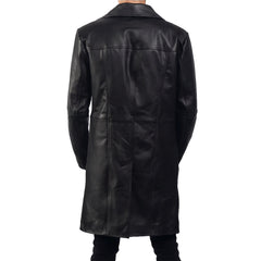 Men's Long Black Leather Coat