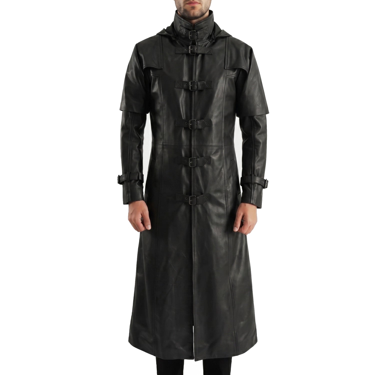 Hooded Leather Trench Coat