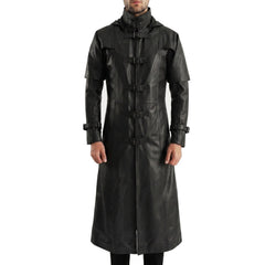 Hooded Leather Trench Coat