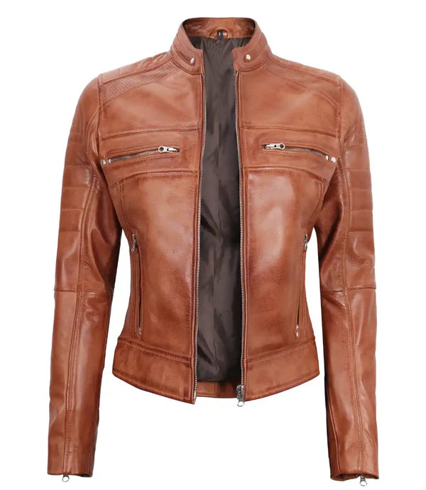 Austin Tan Motorcycle Leather Jacket for Women